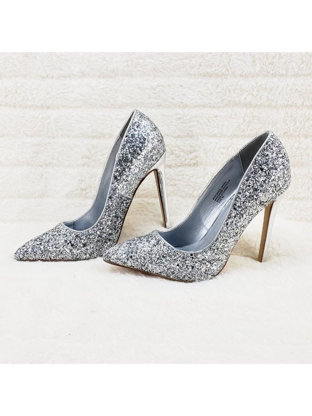 Red Cherry Silver Glitter Pointy Toe Mirror High Heel Stiletto Shoes Pumps